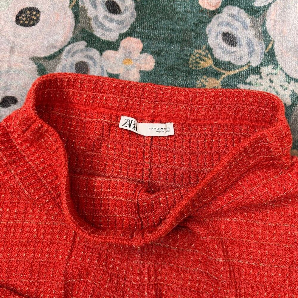 Zara Orange Textured Knit Flare Pants - Picture 9 of 15